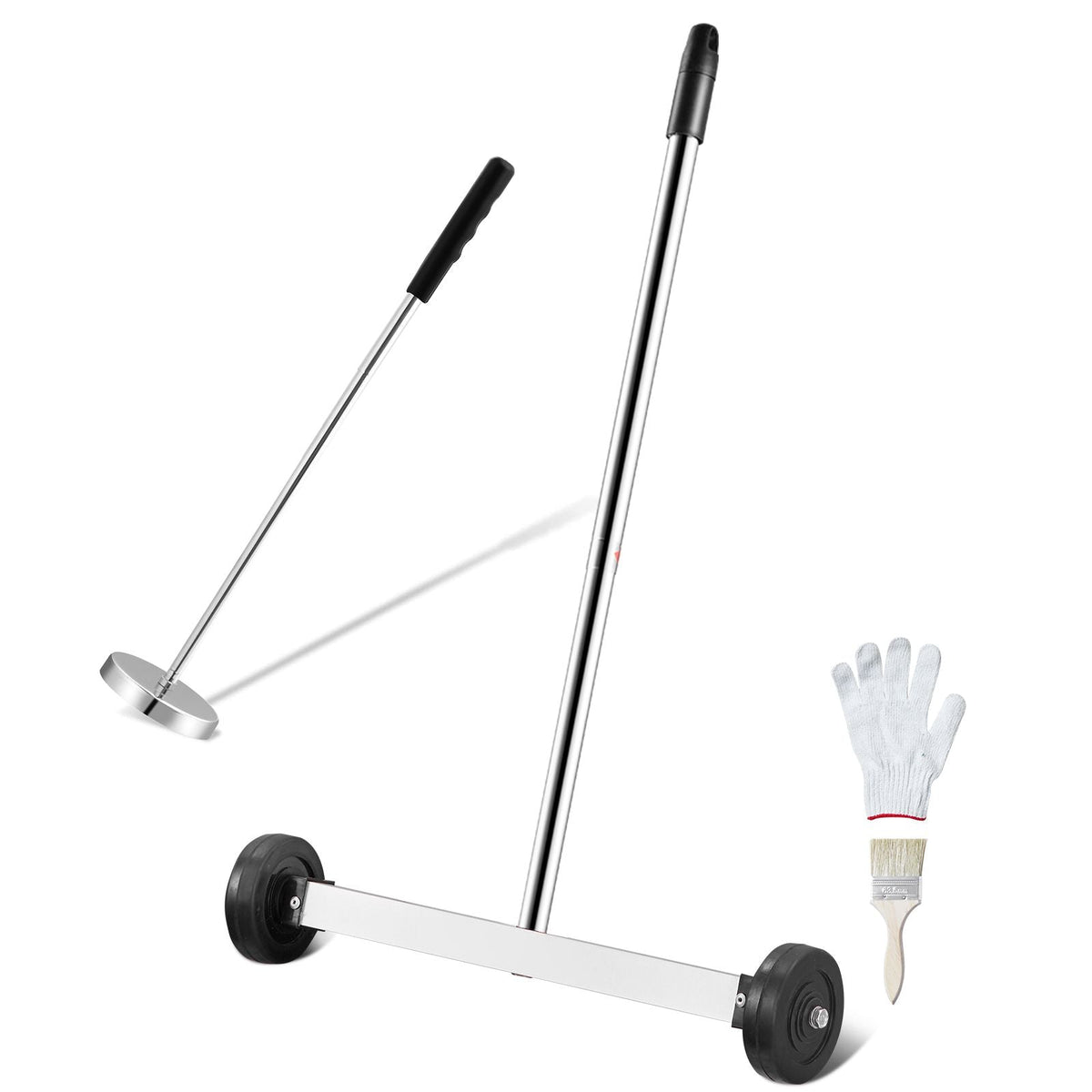 15-Inch Magnetic Sweeper with Wheels, 8 lbs Capacity, with Telescoping Magnetic Pickup Tool, Adjustable Handle, Magnetic Pickup Sweeper to Pick Up Nails and Screws, for Workshop, Garage, Yard