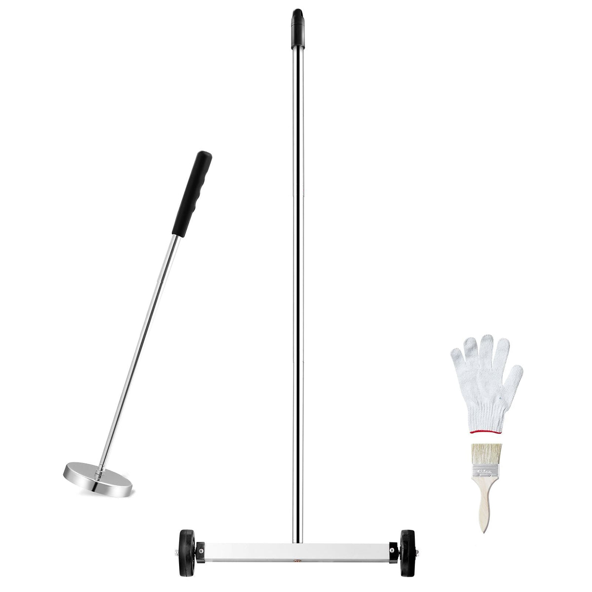 15-Inch Magnetic Sweeper with Wheels, 8 lbs Capacity, with Telescoping Magnetic Pickup Tool, Adjustable Handle, Magnetic Pickup Sweeper to Pick Up Nails and Screws, for Workshop, Garage, Yard