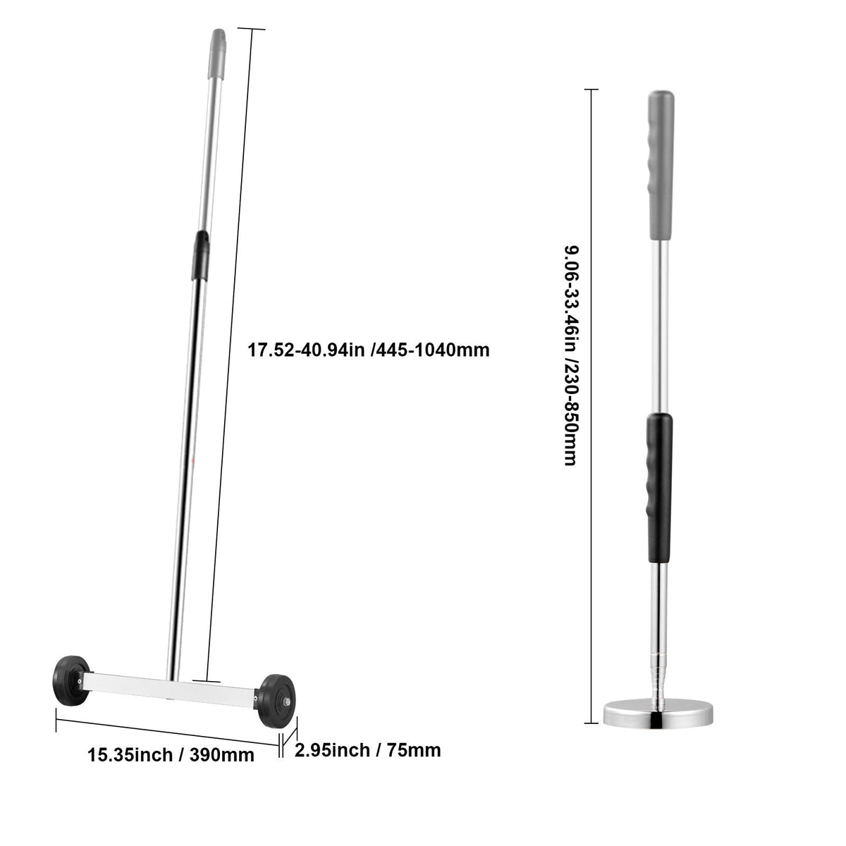 15-Inch Magnetic Sweeper with Wheels, 8 lbs Capacity, with Telescoping Magnetic Pickup Tool, Adjustable Handle, Magnetic Pickup Sweeper to Pick Up Nails and Screws, for Workshop, Garage, Yard