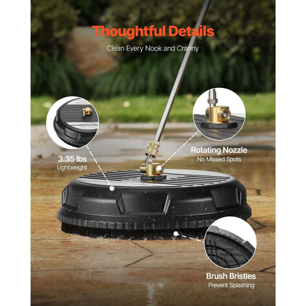 15" Pressure Washer Surface Cleaner, Plastic Pressure Washer Attachments with 4 Wheels, 4000 Max PSI, 1/4 Quick Connector, 2 Spray Nozzles, 2 Extended Wands for Driveway, Sidewalk, Patio, Deck