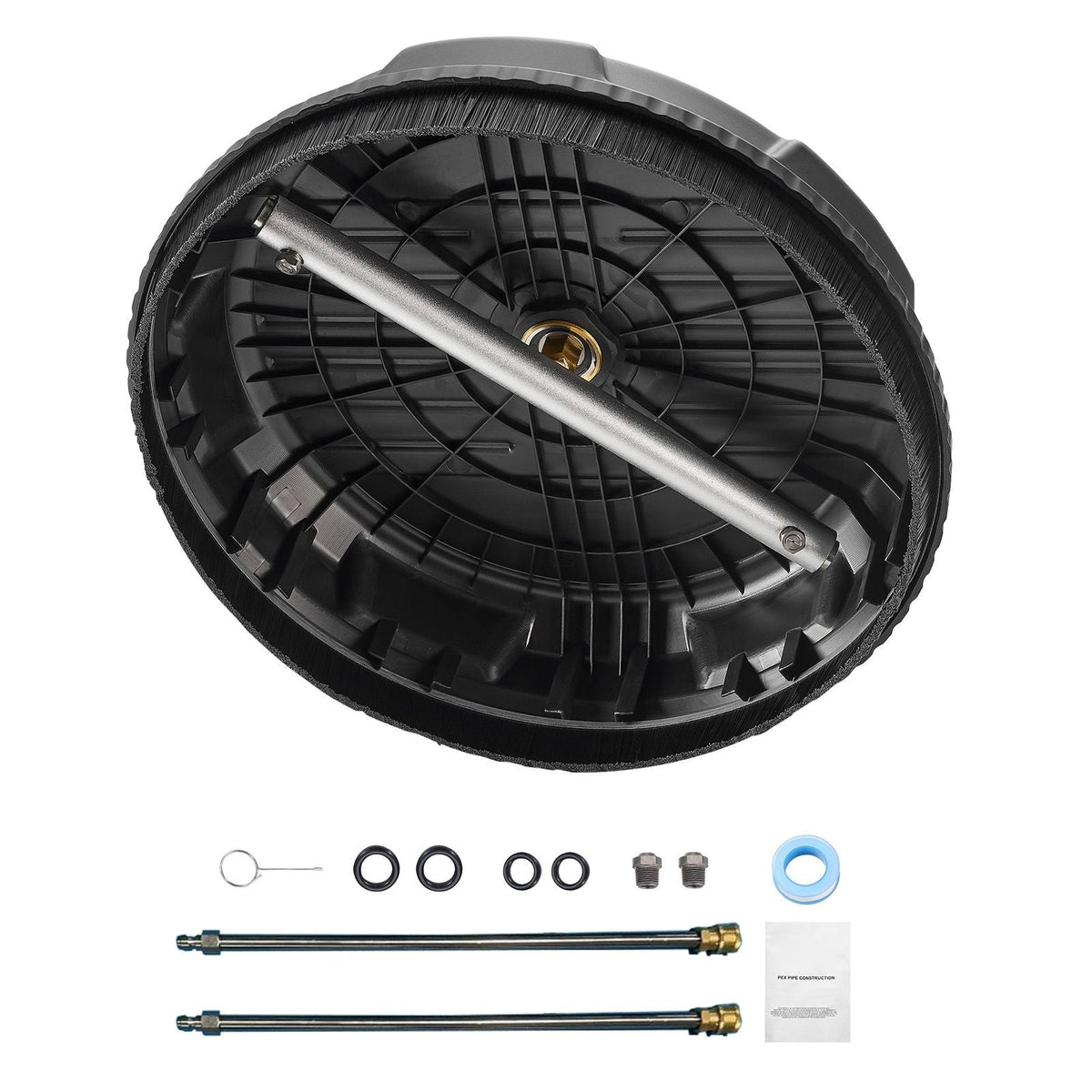 15" Pressure Washer Surface Cleaner, Plastic Pressure Washer Attachments with 4 Wheels, 4000 Max PSI, 1/4 Quick Connector, 2 Spray Nozzles, 2 Extended Wands for Driveway, Sidewalk, Patio, Deck