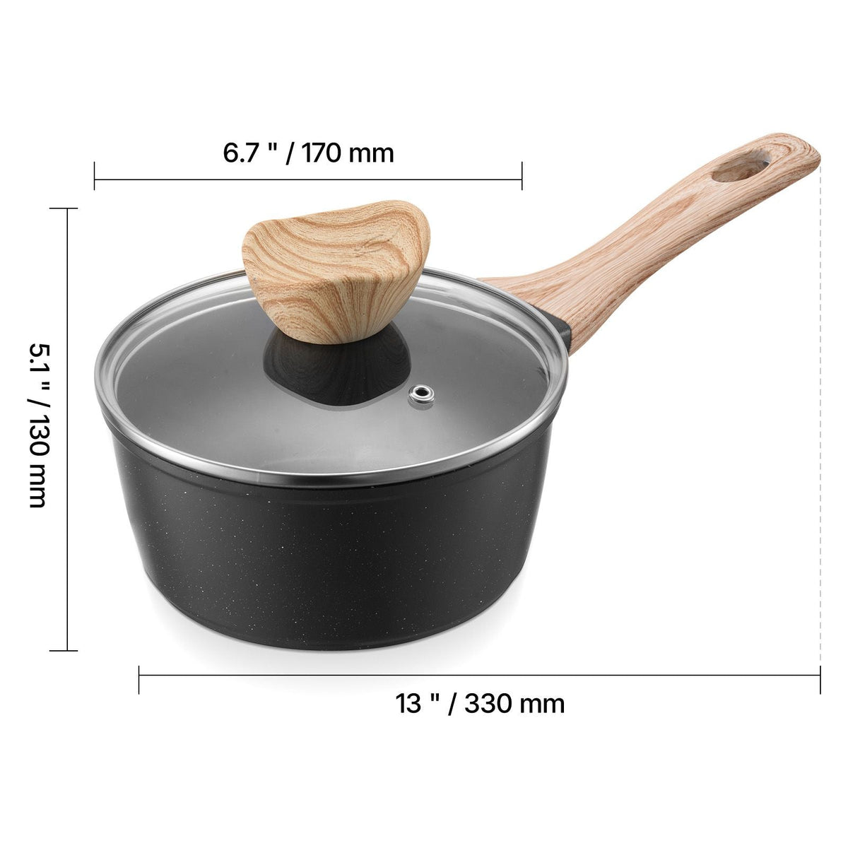 1.5 QT Saucepan, Nonstick Saucepan with Tempered Glass Lid, Multipurpose Cooking Sauce Pot with Detachable Handle, Sauce Pan Small Kitchen Cooking Pot with Coating, Induction Compatible, Black
