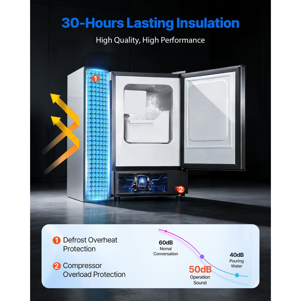 15" W Under Counter Ice Maker, 15 LBS/Day Crescent Ice Maker Built-in with 11LBS Storage Bin & Reversible Door, Freestanding Ice-Making Machine for Commercial Home Kitchens - No Drain Required
