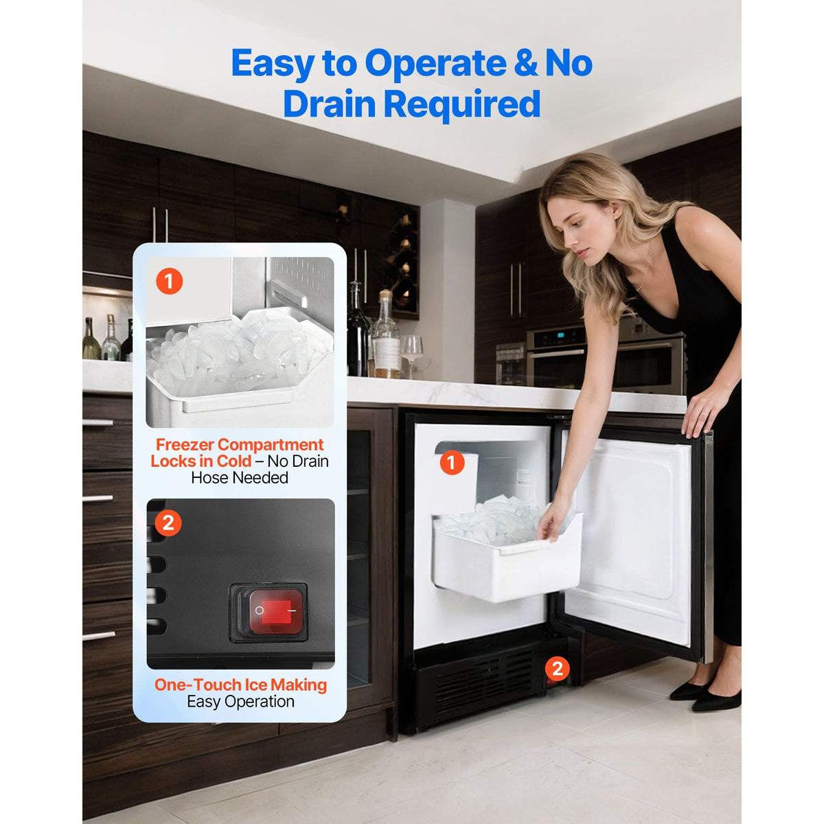 15" W Under Counter Ice Maker, 15 LBS/Day Crescent Ice Maker Built-in with 11LBS Storage Bin & Reversible Door, Freestanding Ice-Making Machine for Commercial Home Kitchens - No Drain Required