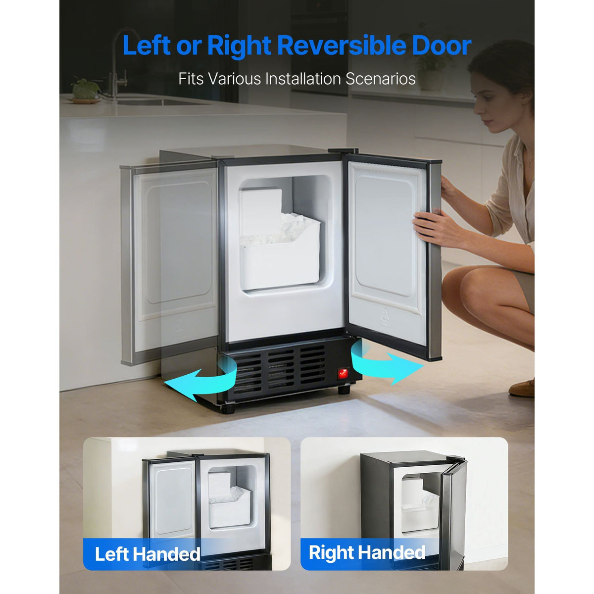 15" W Under Counter Ice Maker, 15 LBS/Day Crescent Ice Maker Built-in with 11LBS Storage Bin & Reversible Door, Freestanding Ice-Making Machine for Commercial Home Kitchens - No Drain Required