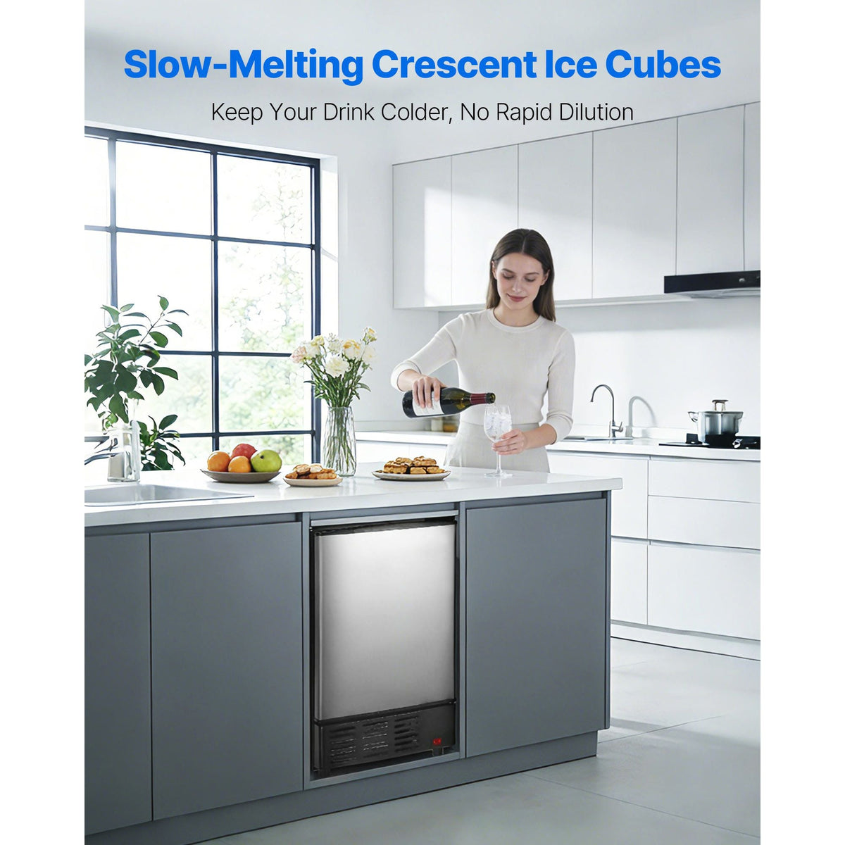 15" W Under Counter Ice Maker, 15 LBS/Day Crescent Ice Maker Built-in with 11LBS Storage Bin & Reversible Door, Freestanding Ice-Making Machine for Commercial Home Kitchens - No Drain Required