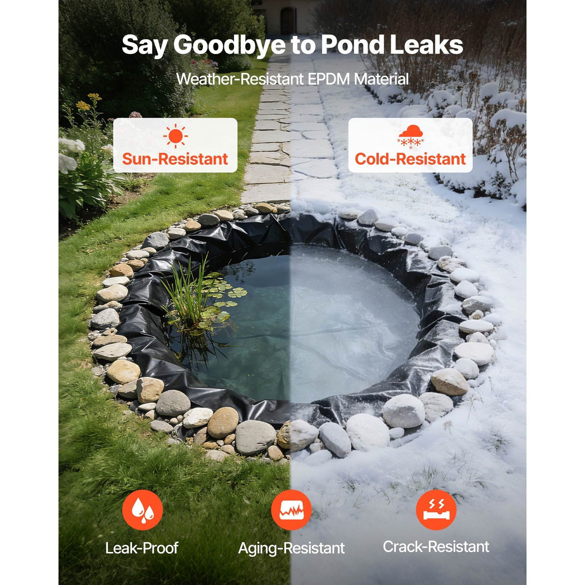 15 x 15 ft Pond Liner, 45 Mil Thickness, EPDM Rubber Material Fish Pond Liner for Outdoor Ponds, Easy to Cut, Durable & Leakproof, for Water Garden, Waterfall, Fishpond, Koi, Fountains, Black