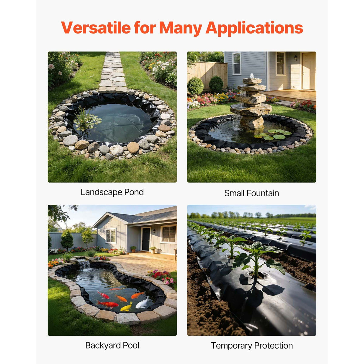 15 x 15 ft Pond Liner, 45 Mil Thickness, EPDM Rubber Material Fish Pond Liner for Outdoor Ponds, Easy to Cut, Durable & Leakproof, for Water Garden, Waterfall, Fishpond, Koi, Fountains, Black