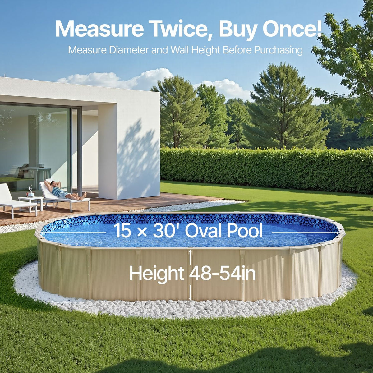 15 x 30 ft Oval Pool Liner, Overlap Style Above Ground Pool Liners, 48-to-54inch Wall Height, Durable Pool Liner, Standard Gauge Vinyl, for Steel Sided Above-Ground Swimming Pools