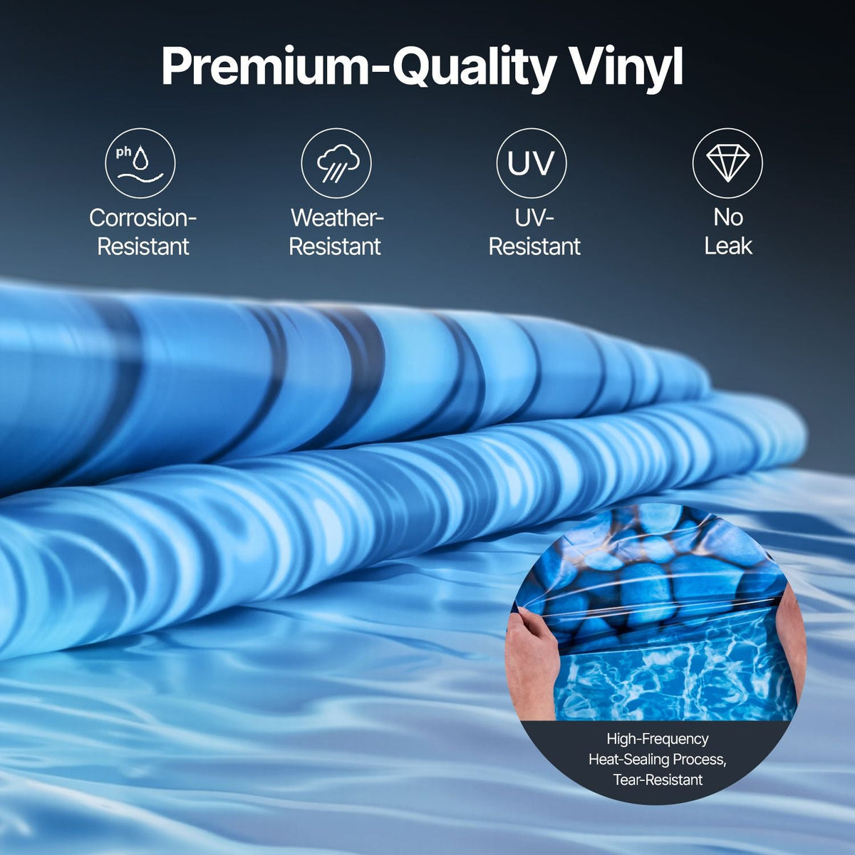15 x 30 ft Oval Pool Liner, Unibead Above Ground Pool Liners, 52in Wall Height, Durable Standard Gauge Vinyl, Designed for Steel Sided Above-Ground Swimming Pools