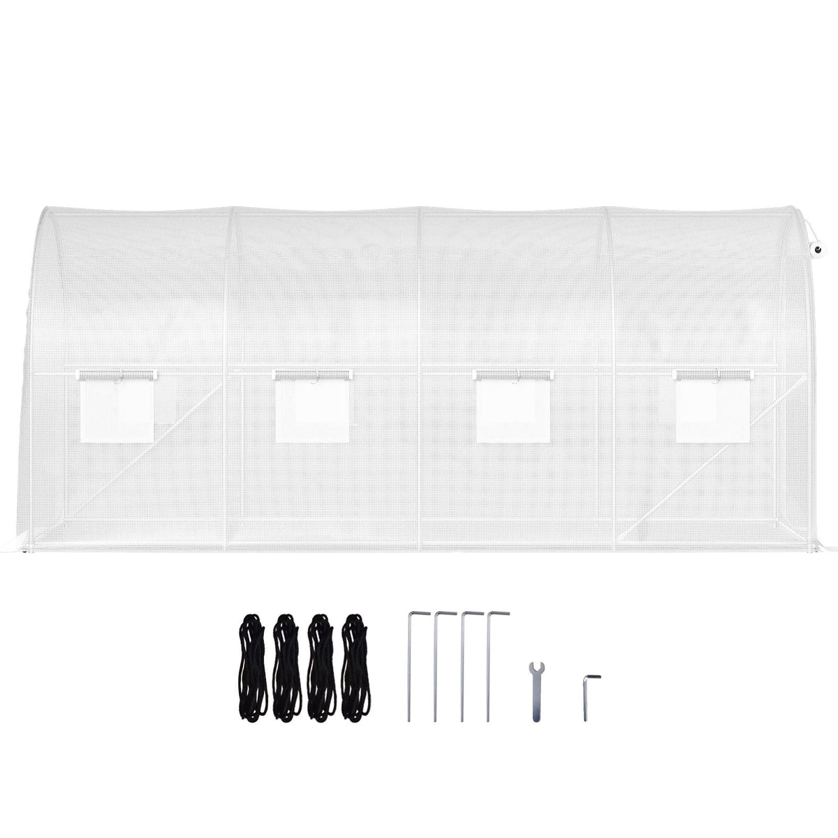 15 x 6.5 x 7 ft Walk-in Tunnel Greenhouse, Portable Plant Hot House with Galvanized Steel Hoops, 1 Top Beam, Diagonal Poles, Zippered Door & 8 Roll-up Windows, White