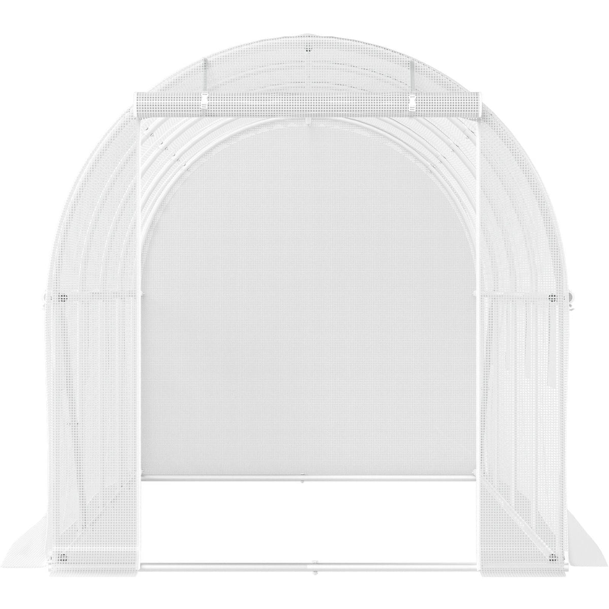 15 x 6.5 x 7 ft Walk-in Tunnel Greenhouse, Portable Plant Hot House with Galvanized Steel Hoops, 1 Top Beam, Diagonal Poles, Zippered Door & 8 Roll-up Windows, White
