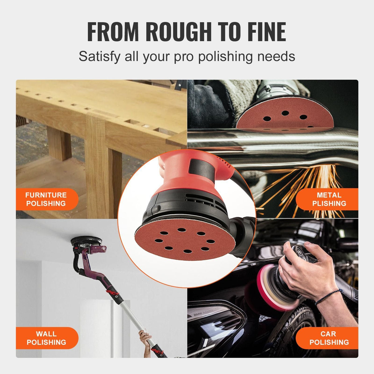 150 PCS 5 Inch Sanding Discs Set, 8-Hole Round Hook and Loop Sandpaper for Orbital Sander, 10 Grits include 60, 80, 100, 120, 150,180, 240, 320, 400, 600 Grit, for Metal, Wood, Car Sanding