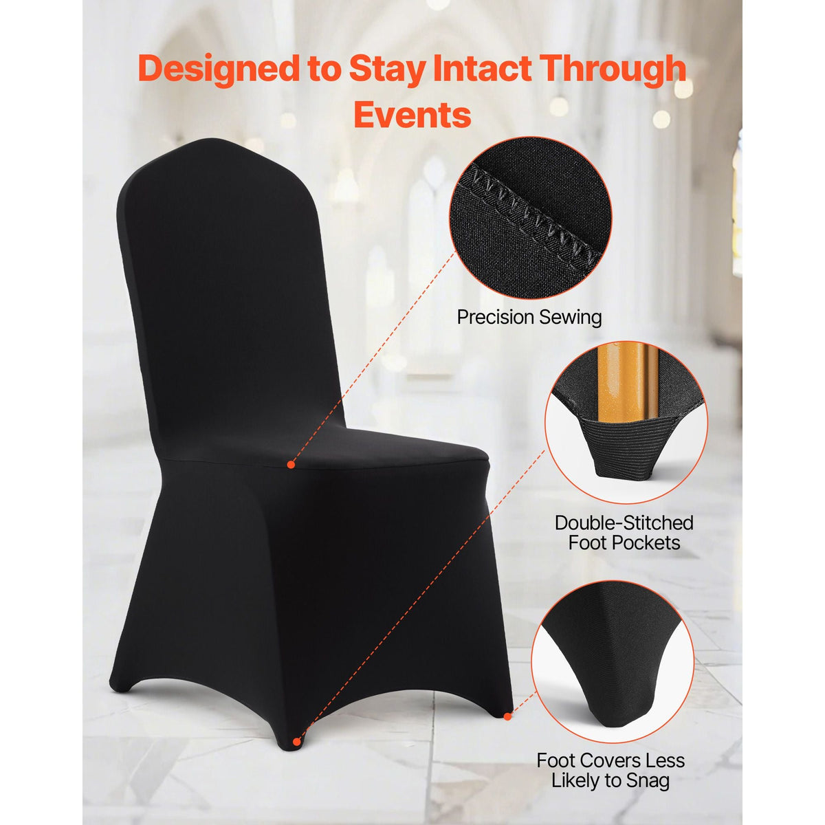 150 Pcs Black Chair Covers, Polyester Spandex Chair Cover, Stretch Slipcovers for Wedding Party Dining Banquet Flat-Front Chair Covers, Fits Chair Measures up to 20.08 x 17.72 x 37.4 inch