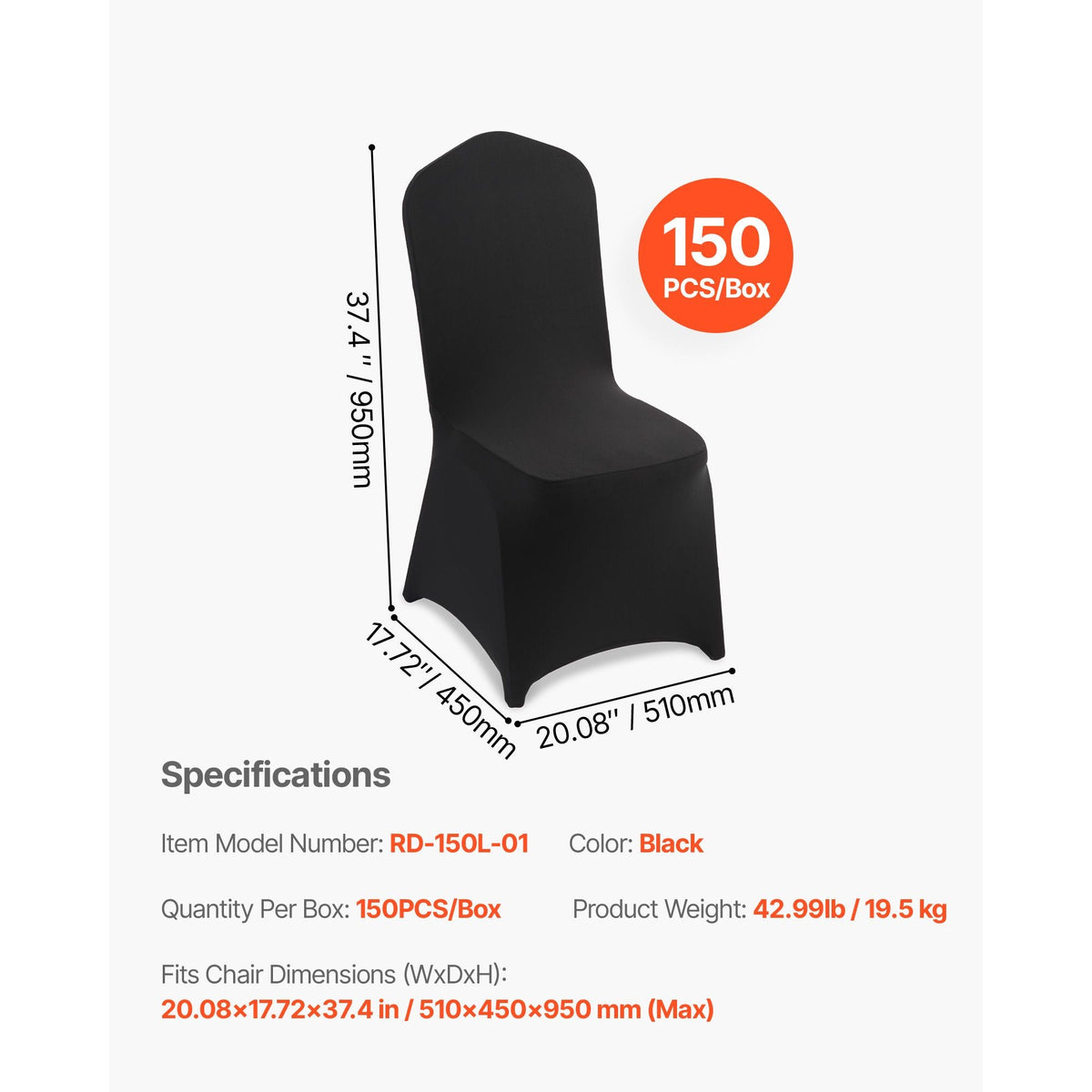 150 Pcs Black Chair Covers, Polyester Spandex Chair Cover, Stretch Slipcovers for Wedding Party Dining Banquet Flat-Front Chair Covers, Fits Chair Measures up to 20.08 x 17.72 x 37.4 inch