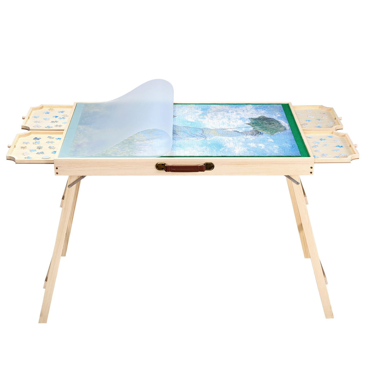 1500 Piece Puzzle Table with Folding Legs, 4 Drawers and Cover, 34x25 in Portable Wooden Board, Felt Surface Jigsaw Puzzle Accessories for Adults, Adjustable 6-Tilting-Angle, Gift for Mom