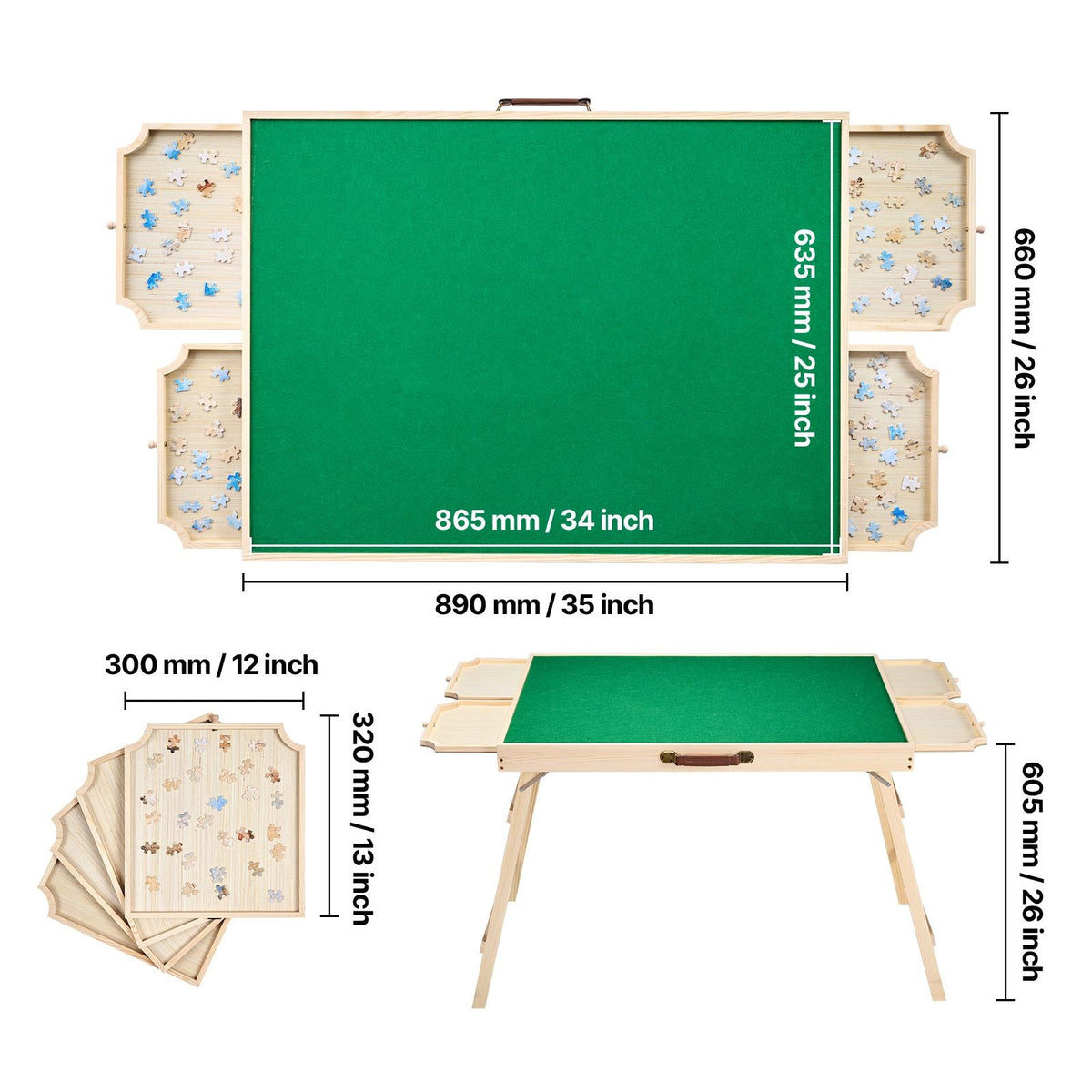 1500 Piece Puzzle Table with Folding Legs, 4 Drawers and Cover, 34x25 in Portable Wooden Board, Felt Surface Jigsaw Puzzle Accessories for Adults, Adjustable 6-Tilting-Angle, Gift for Mom