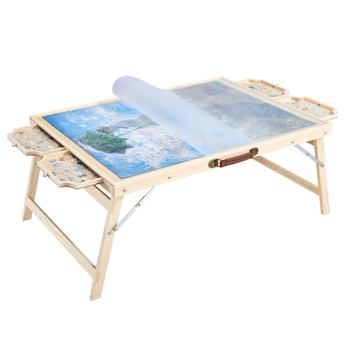 1500 Piece Puzzle Table with Folding Legs, 4 Drawers and Cover, 34x25 in Portable Wooden Board, Jigsaw Puzzle Accessories for Adults, Puzzle Organizer & Storage System, Birthday Gift for Mom
