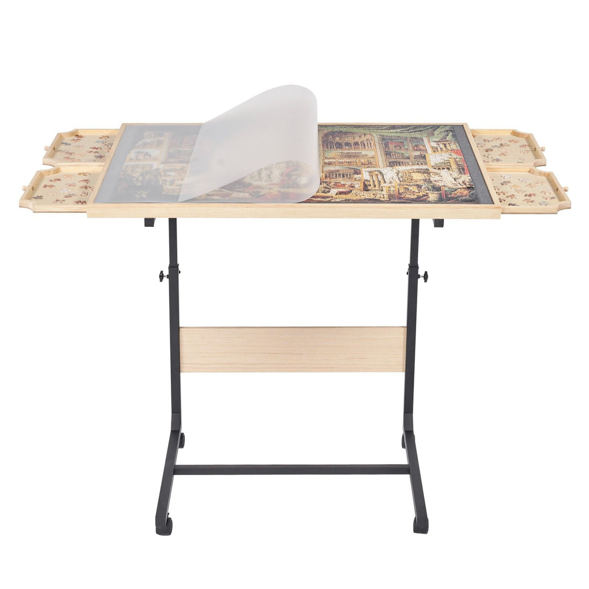 1500 Piece Puzzle Table with Legs, 4 Drawers and Cover, 34x25 in Portable Wooden Board with Wheels, Jigsaw Puzzle Accessories for Adults, Adjustable Height & 5-Tilting-Angle, Gift for Mom