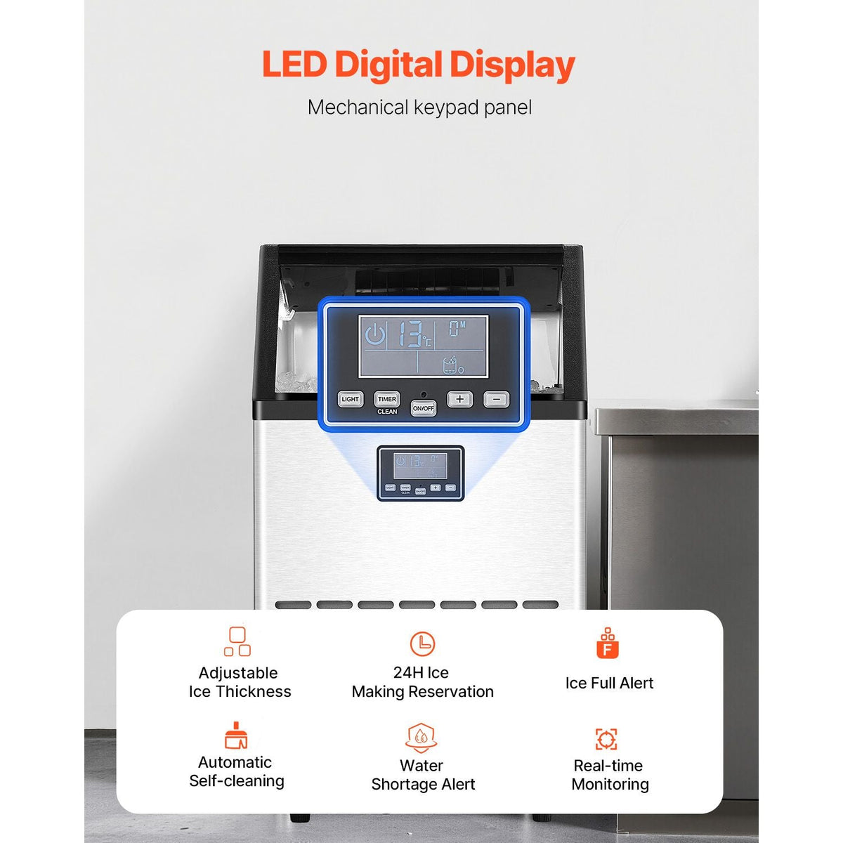 150lbs/24H Commercial Ice Maker, 45 Ice Cubes in 15 Minutes, Freestanding Ice Maker Machine with 33lbs Large Storage Capacity for Bar Office Restaurant, with LED Digital Display & Self-Cleaning