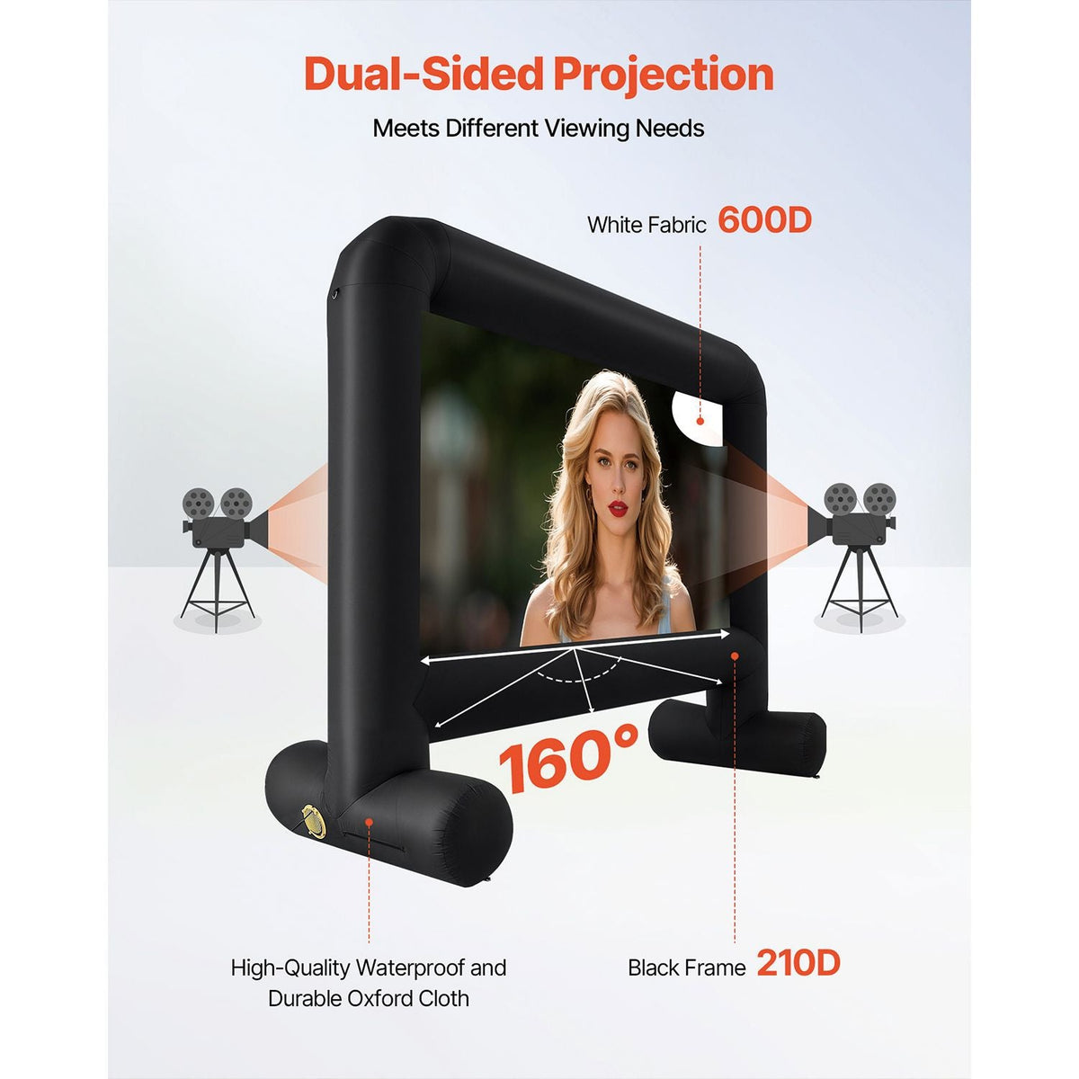 15FT Inflatable Movie Screen, Inflatable Projector Screen with Portable Storage Bag, 16:9 Easy Set Up Movie Projection for Outdoor Backyard, Home Theater, Theme Party