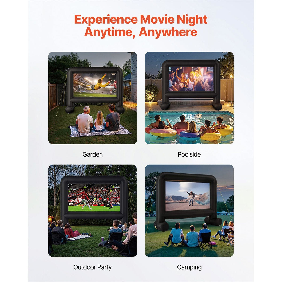 15FT Inflatable Movie Screen, Inflatable Projector Screen with Portable Storage Bag, 16:9 Easy Set Up Movie Projection for Outdoor Backyard, Home Theater, Theme Party