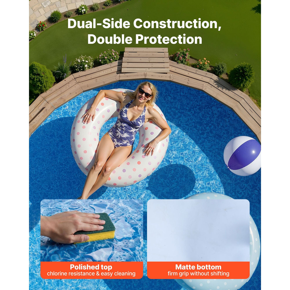 15ft Pool Liner, Round Overlap Swimming Pool Liner for 54 in Wall Height, Premium Vinyl, Easy Install with Leak-Proof Patches, Designed for Steel Sided Above-Ground,Outdoor, Boulder Swirl