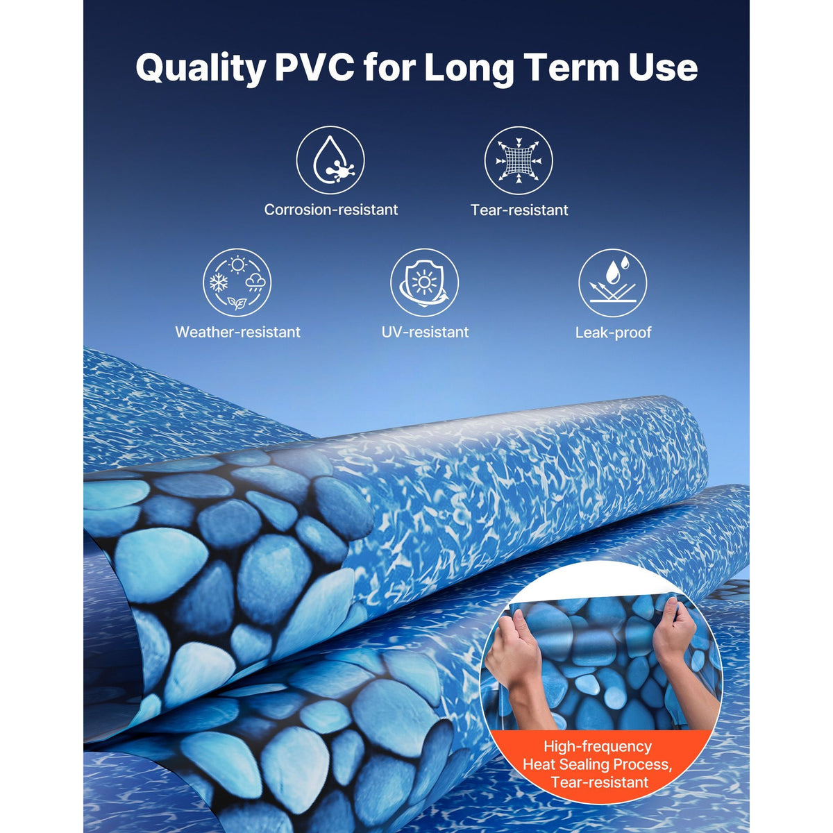 15ft Pool Liner, Round Overlap Swimming Pool Liner for 54 in Wall Height, Premium Vinyl, Easy Install with Leak-Proof Patches, Designed for Steel Sided Above-Ground,Outdoor, Boulder Swirl