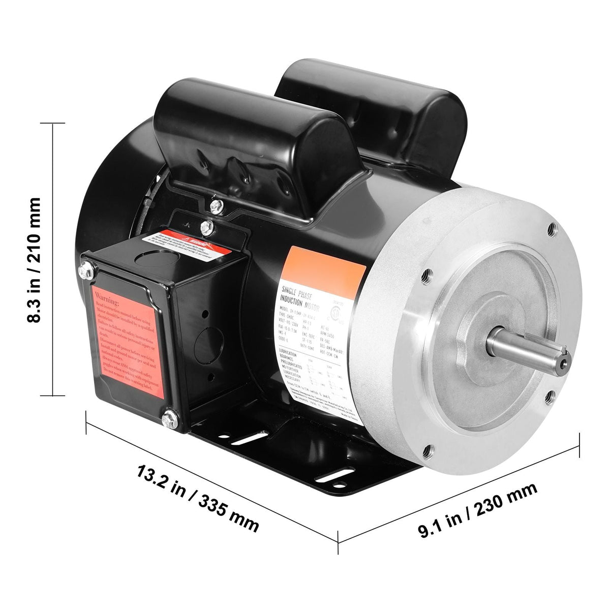1.5HP Electric Motor 3450 rpm, AC 115V/230V, 56C Frame, Air Compressor Motor Single Phase, 5/8" Keyed Shaft, CW/CCW Rotation for Agricultural Machinery and General Equipment