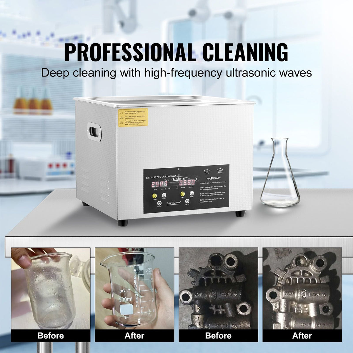 15L Upgraded Ultrasonic Cleaner (600W Heater,360W Ultrasonic) Professional Digital Lab Ultrasonic Parts Cleaner with Heater Timer for Glass Dental Instruments Cleaning