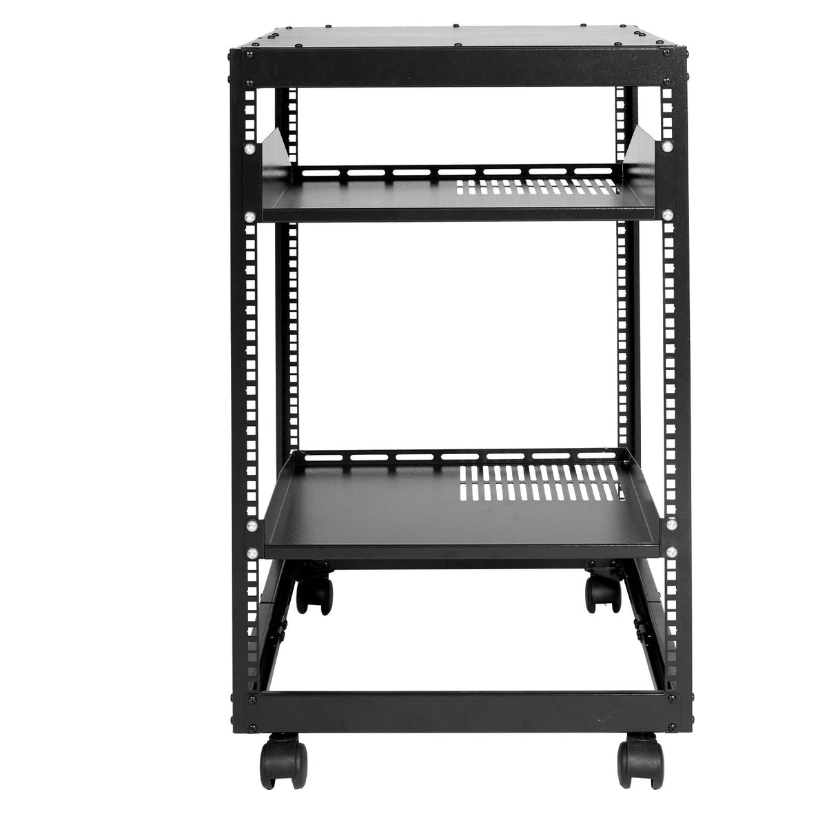 15U Open Frame Server Rack, 23-40 in Adjustable Depth, Free Standing or Wall Mount Network Server Rack, 4 Post AV Rack with Casters, Holds All Your Networking IT Equipment AV Gear Router Modem