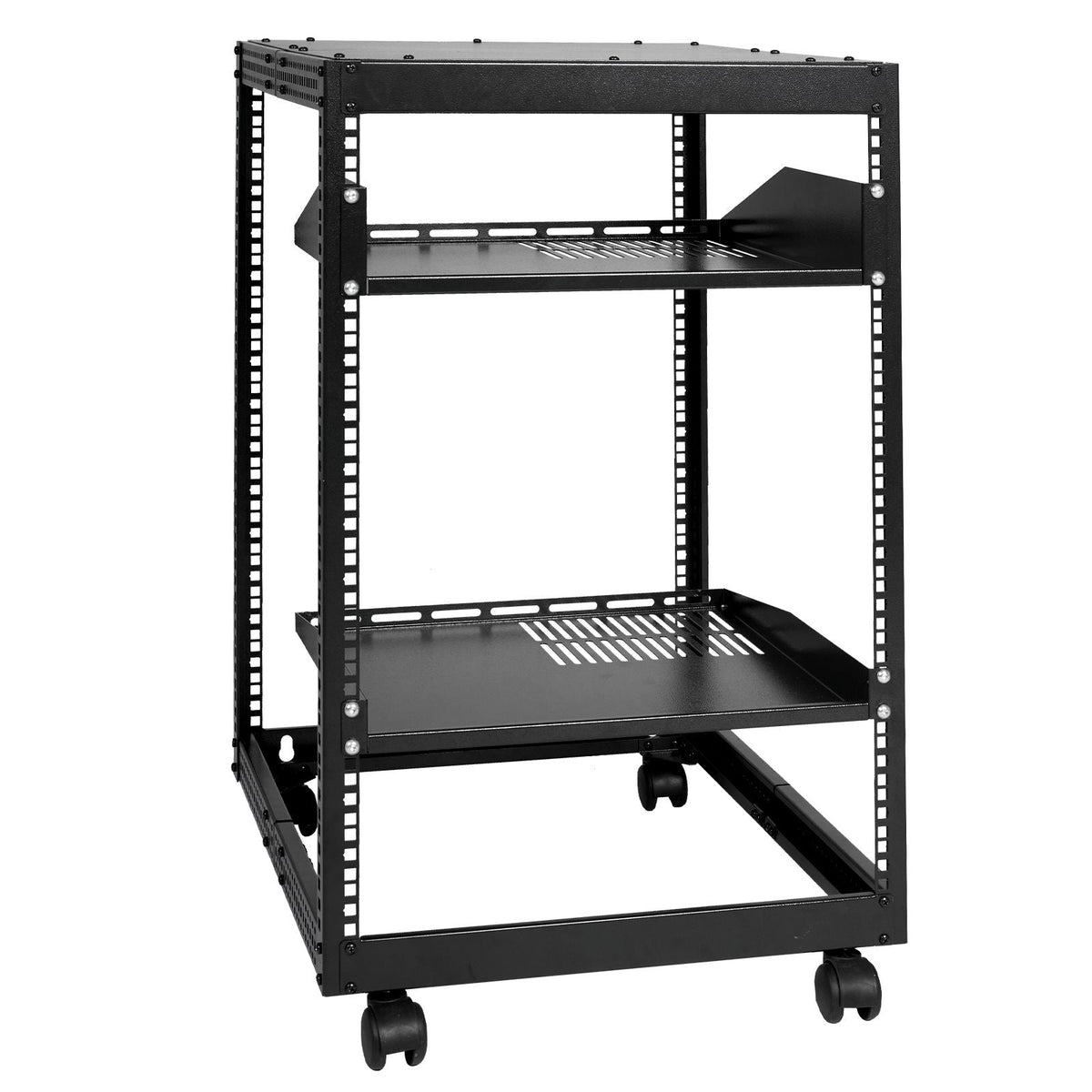 15U Open Frame Server Rack, 23-40 in Adjustable Depth, Free Standing or Wall Mount Network Server Rack, 4 Post AV Rack with Casters, Holds All Your Networking IT Equipment AV Gear Router Modem