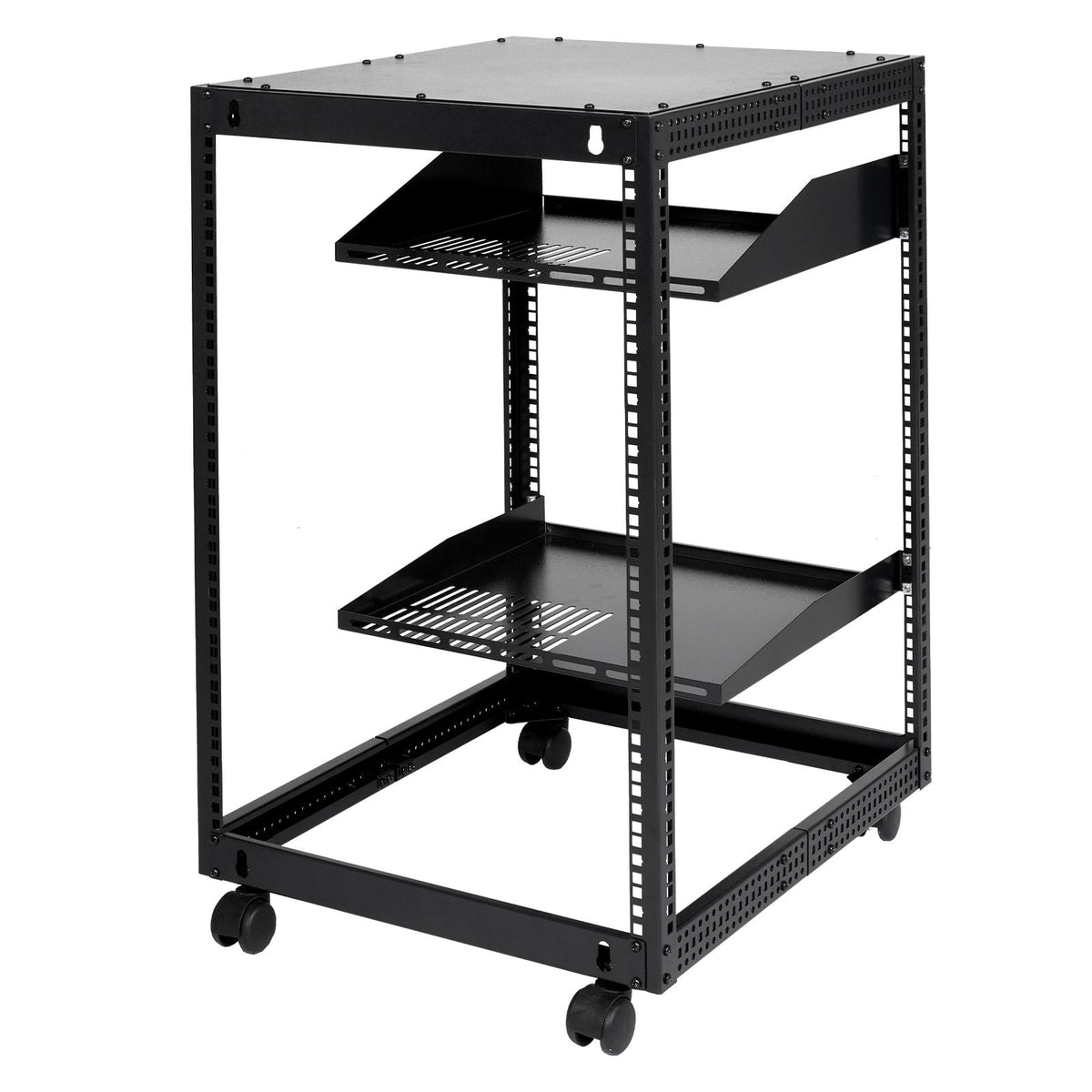 15U Open Frame Server Rack, 23-40 in Adjustable Depth, Free Standing or Wall Mount Network Server Rack, 4 Post AV Rack with Casters, Holds All Your Networking IT Equipment AV Gear Router Modem
