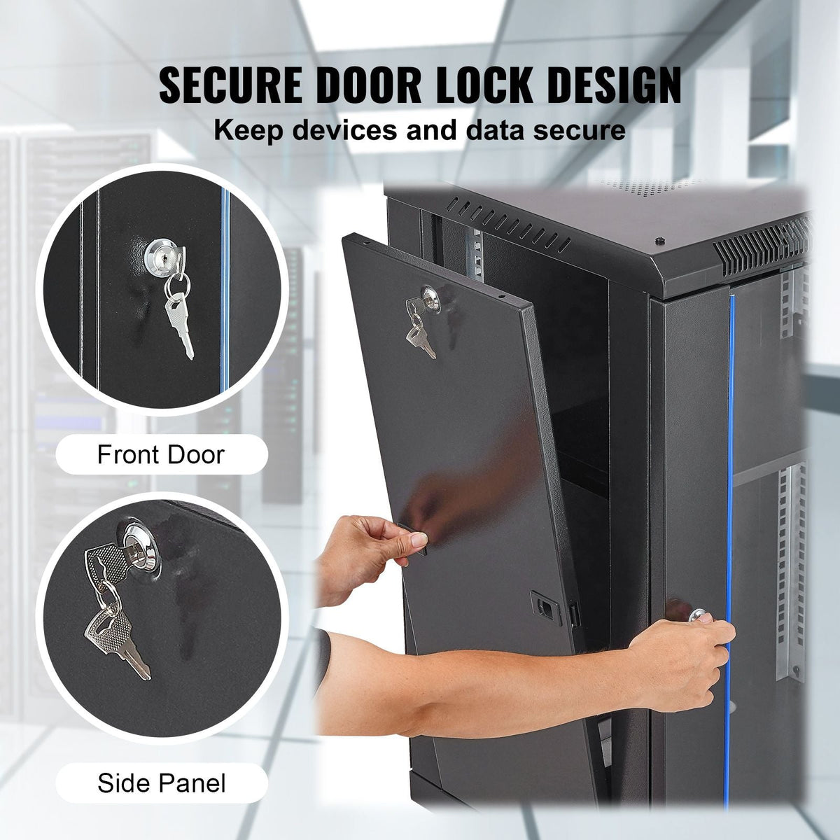 15U Wall Mount Network Cabinet, 500 lbs Max. Ground Load Capacity, Server Rack Cabinet Enclosure with Locking Tempered Glass Door, Side Panels, Q235 Carbon Steel, for IT Equipment, A/V Devices