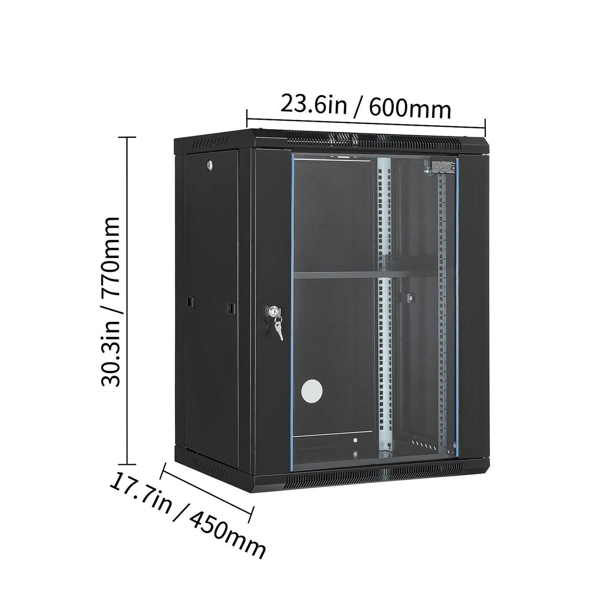 15U Wall Mount Network Cabinet, 500 lbs Max. Ground Load Capacity, Server Rack Cabinet Enclosure with Locking Tempered Glass Door, Side Panels, Q235 Carbon Steel, for IT Equipment, A/V Devices