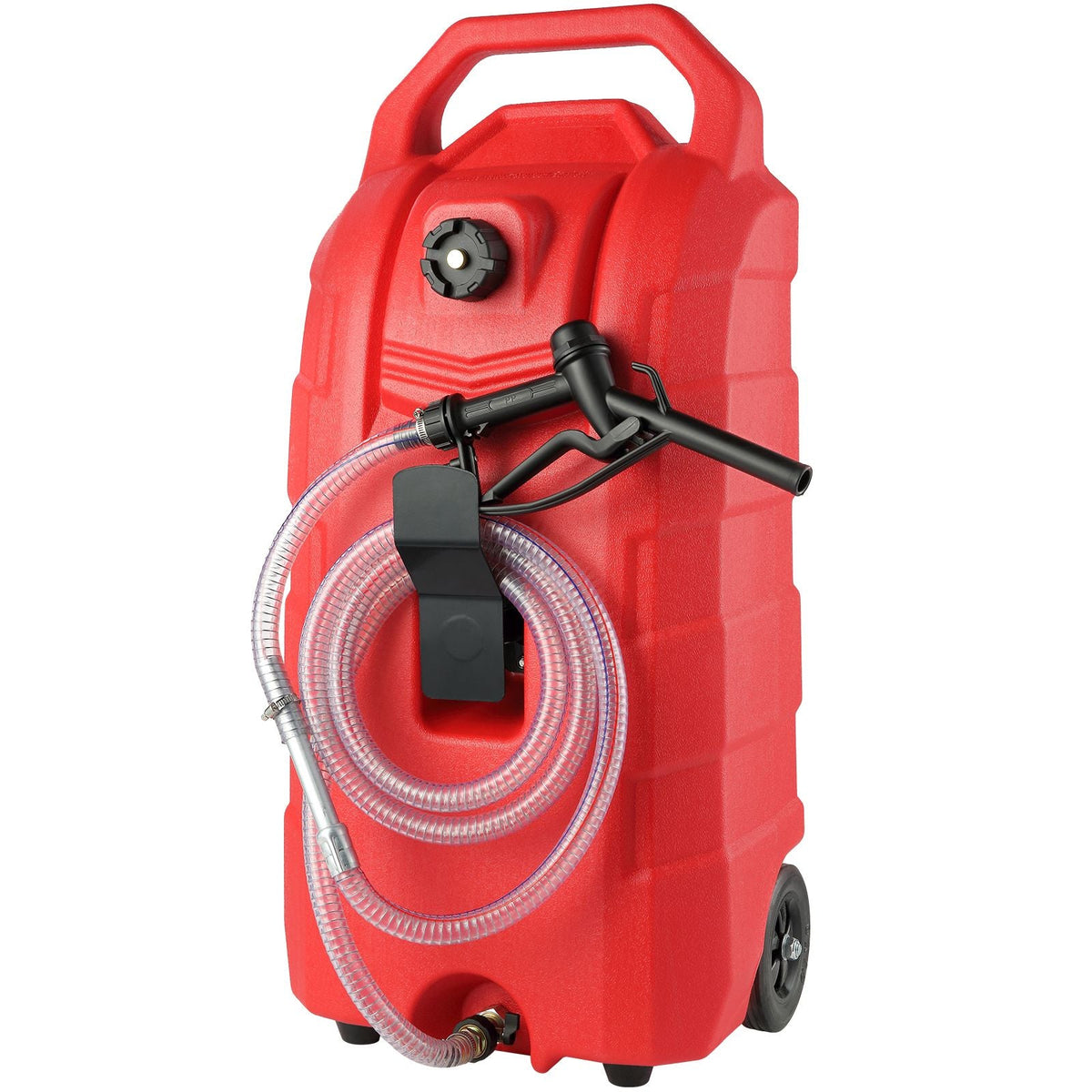 16 Gallon Fuel Caddy, 7.8 L/min, Portable Gas Storage Tank Container with Rubber Wheels, Gravity-flow Mode, Fuel Transfer Storage Tank for Gasoline Diesel Machine Oil Car Mowers Boat Motorcycle