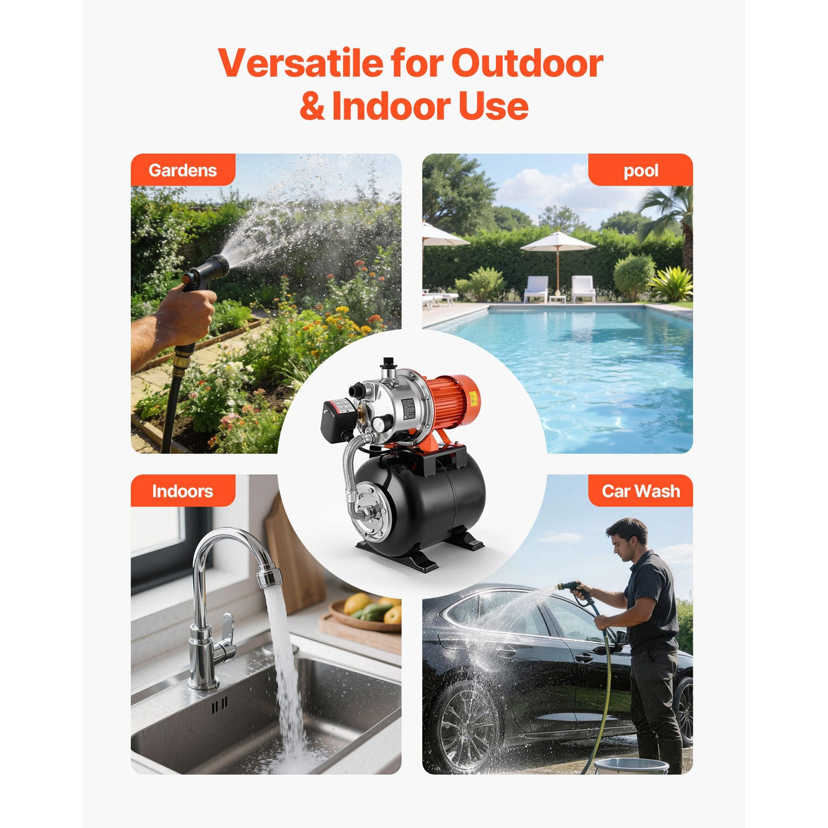 1.6 HP Shallow Well Pump with Pressure Tank, 120V 1320 GPH, Stainless Steel Irrigation Jet Pump with 5-Gal Pressure Tank, Automatic Water Booster System, for Home Garden Lawn, Potable Water