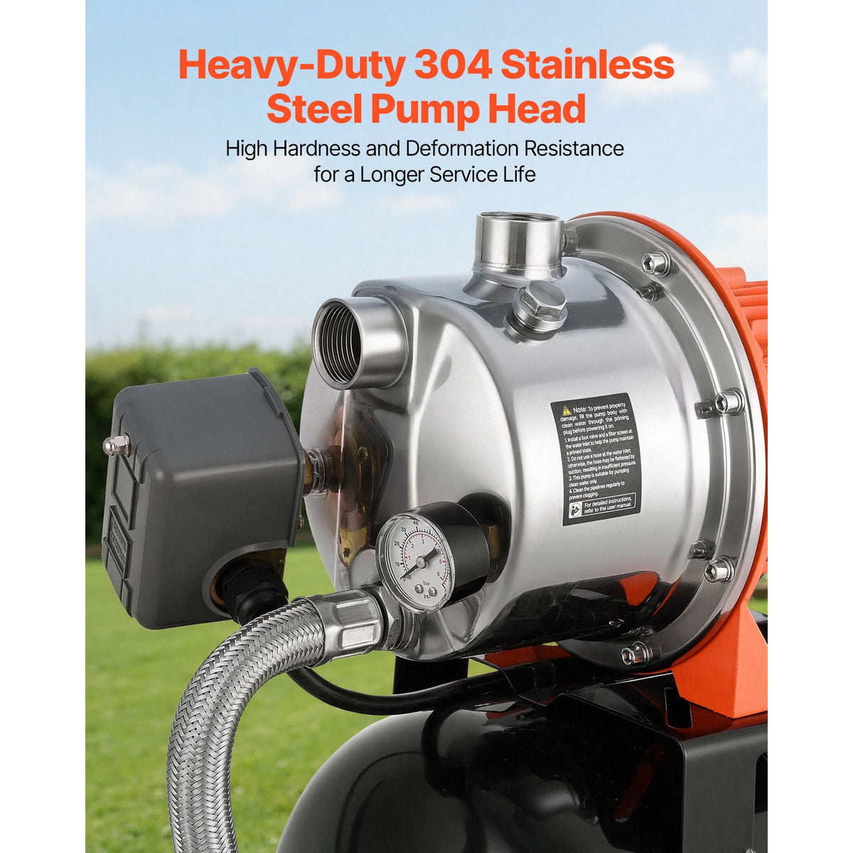1.6 HP Shallow Well Pump with Pressure Tank, 120V 1320 GPH, Stainless Steel Irrigation Jet Pump with 5-Gal Tank, Automatic Water Booster System, 20/40 PSI Pressure Switch, for Home Garden Lawn