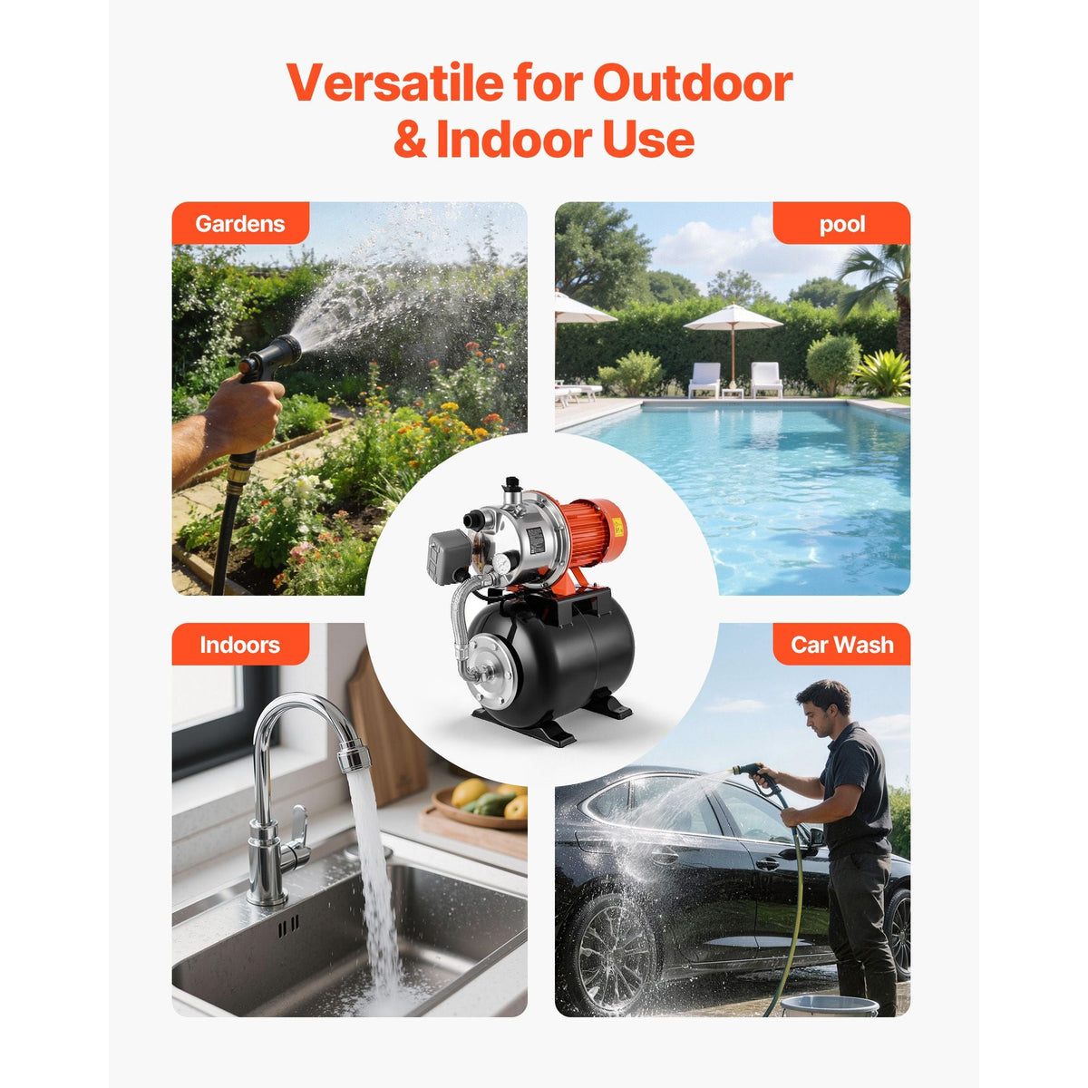 1.6 HP Shallow Well Pump with Pressure Tank, 120V 1320 GPH, Stainless Steel Irrigation Jet Pump with 5-Gal Tank, Automatic Water Booster System, 20/40 PSI Pressure Switch, for Home Garden Lawn