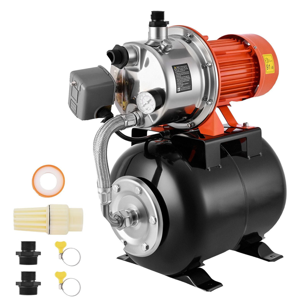 1.6 HP Shallow Well Pump with Pressure Tank, 120V 1320 GPH, Stainless Steel Irrigation Jet Pump with 5-Gal Tank, Automatic Water Booster System, 20/40 PSI Pressure Switch, for Home Garden Lawn