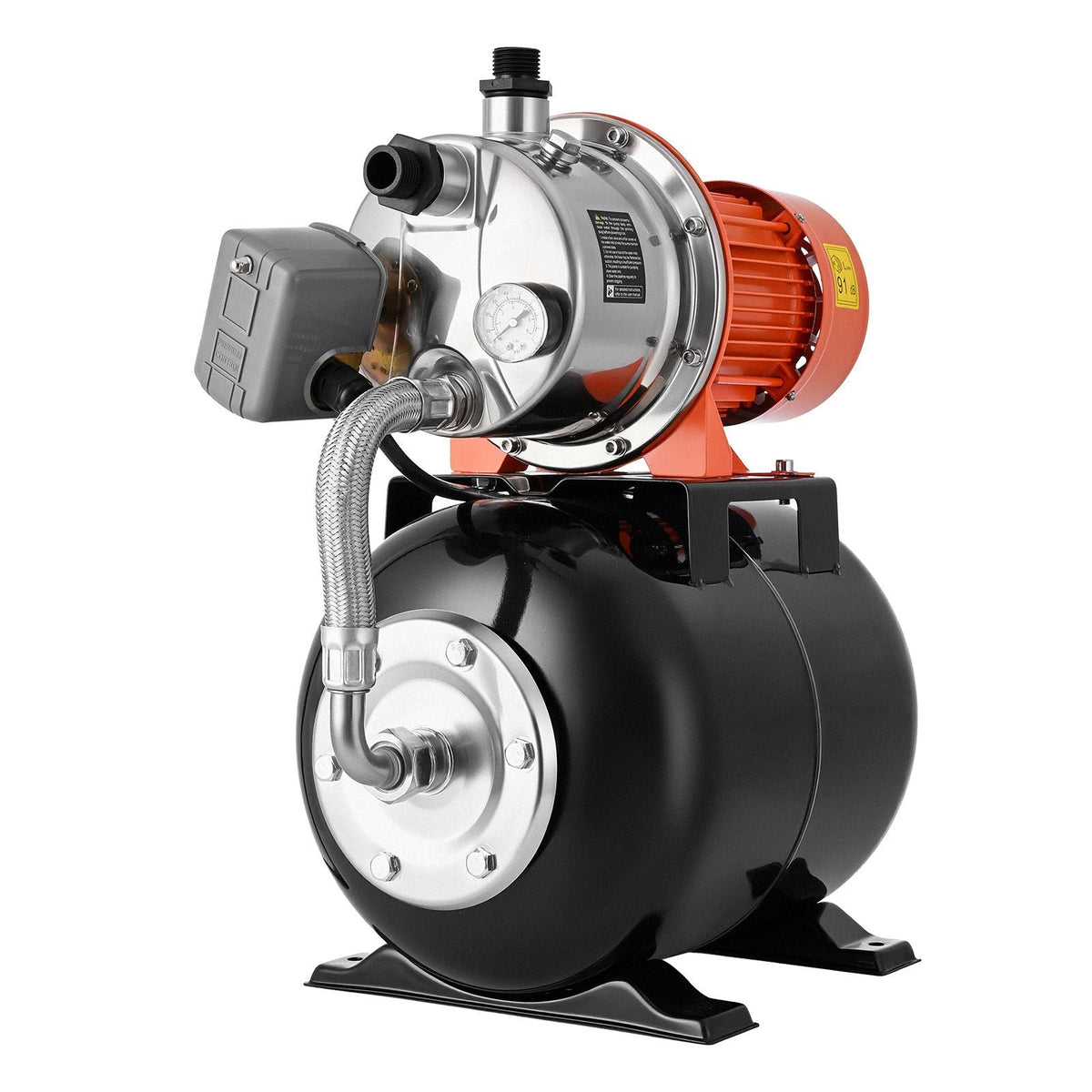 1.6 HP Shallow Well Pump with Pressure Tank, 120V 1320 GPH, Stainless Steel Irrigation Jet Pump with 5-Gal Tank, Automatic Water Booster System, 20/40 PSI Pressure Switch, for Home Garden Lawn