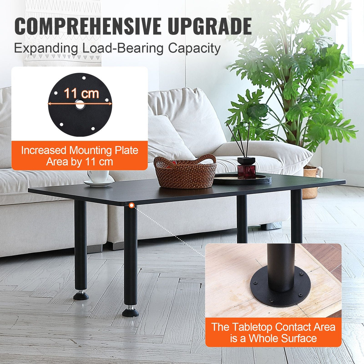 16 Inch Adjustable Desk Legs, Reinforced Steel Office Table Furniture legs Set of 4 for DIY, 1200 lbs Load Capacity Heavy Duty Desk Legs, Quick Instalation Legs with Adjustable Foot Cup Black