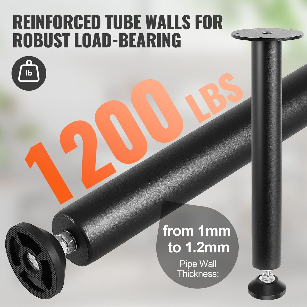 16 Inch Adjustable Desk Legs, Reinforced Steel Office Table Furniture legs Set of 4 for DIY, 1200 lbs Load Capacity Heavy Duty Desk Legs, Quick Instalation Legs with Adjustable Foot Cup Black