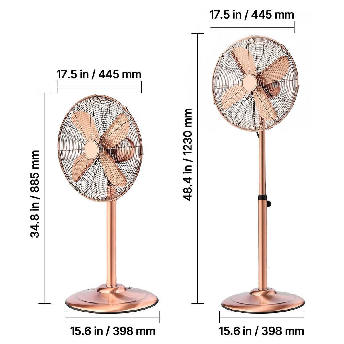 16-Inch High Velocity Pedestal Fan, 1450 CFM Industrial Standing Floor Fan with Handle, 75° Oscillating, 3-Speed Adjustable Height, Metal Made for Commercial, Garage, Workshop, Home, Copper