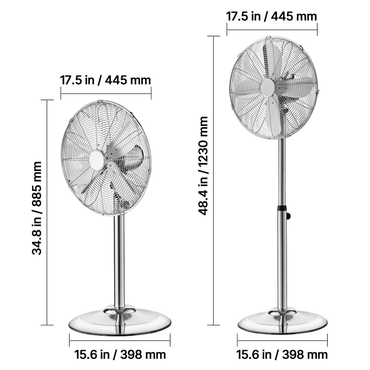 16-Inch High Velocity Pedestal Fan, 1450 CFM Industrial Standing Floor Fan with Handle, 75° Oscillating, 3-Speed Adjustable Height, Metal Made for Commercial, Garage, Workshop, Home, Silver