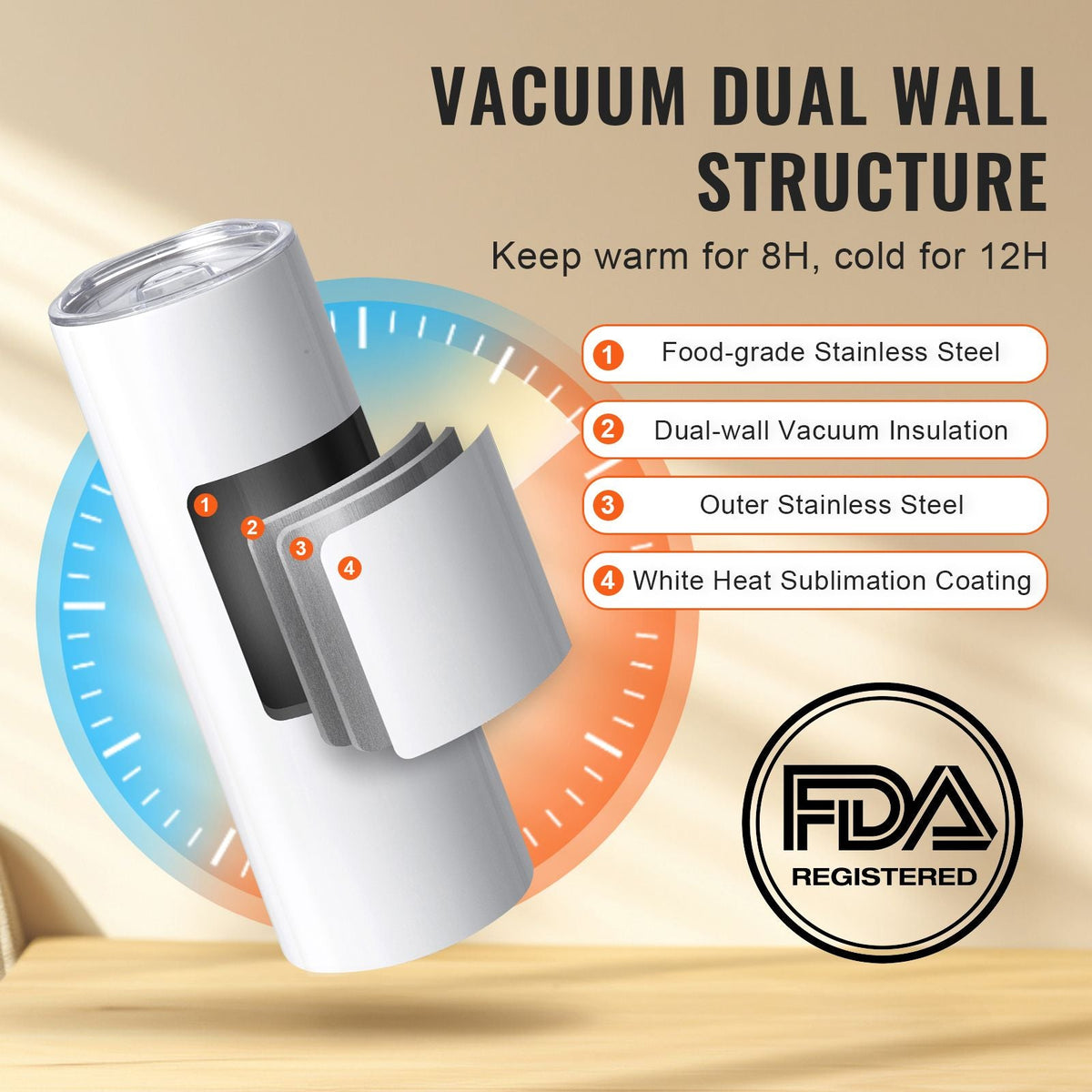 16 Pack Sublimation Tumblers 20oz Skinny Straight, Stainless Steel Sublimation Tumblers Blank, Stainless Steel Double Wall Tumbler for Heat Transfer Customized Gifts with Lid and Straw, Gift Box
