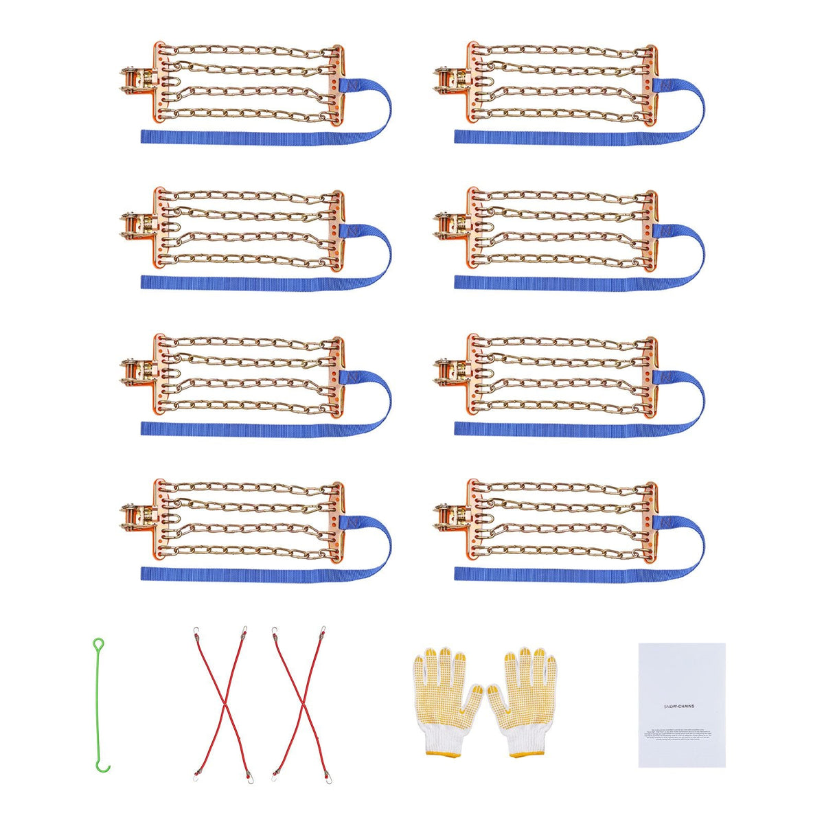 16 PCS Thickened Snow Chains, Tire Traction Wheel Chains for Tire Width 8-8.8 in /205-225 mm, Manganese Alloy Steel Emergency Tire Chains for Cars, Pickups, SUVs, and Trucks