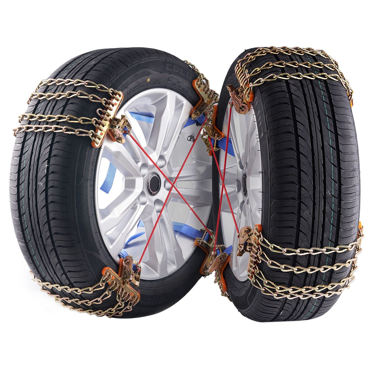 16 PCS Thickened Snow Chains, Tire Traction Wheel Chains for Tire Width 8-8.8 in /205-225 mm, Manganese Alloy Steel Emergency Tire Chains for Cars, Pickups, SUVs, and Trucks