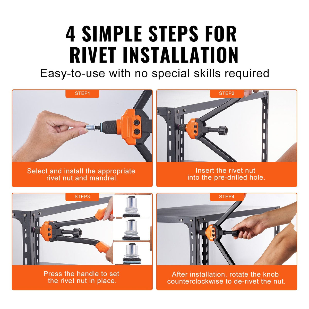 16" Rivet Nut Tool, Labor-Saving Rivnut Tool Kit with 13PCS Metric & SAE Mandrels, 186PCS Rivet Nuts,M3, M4, M5, M6, M8, M10, M12, 1/4-20, 5/16-18, 3/8-16,1/2-13, 8-32, 10-24 With Carrying Case