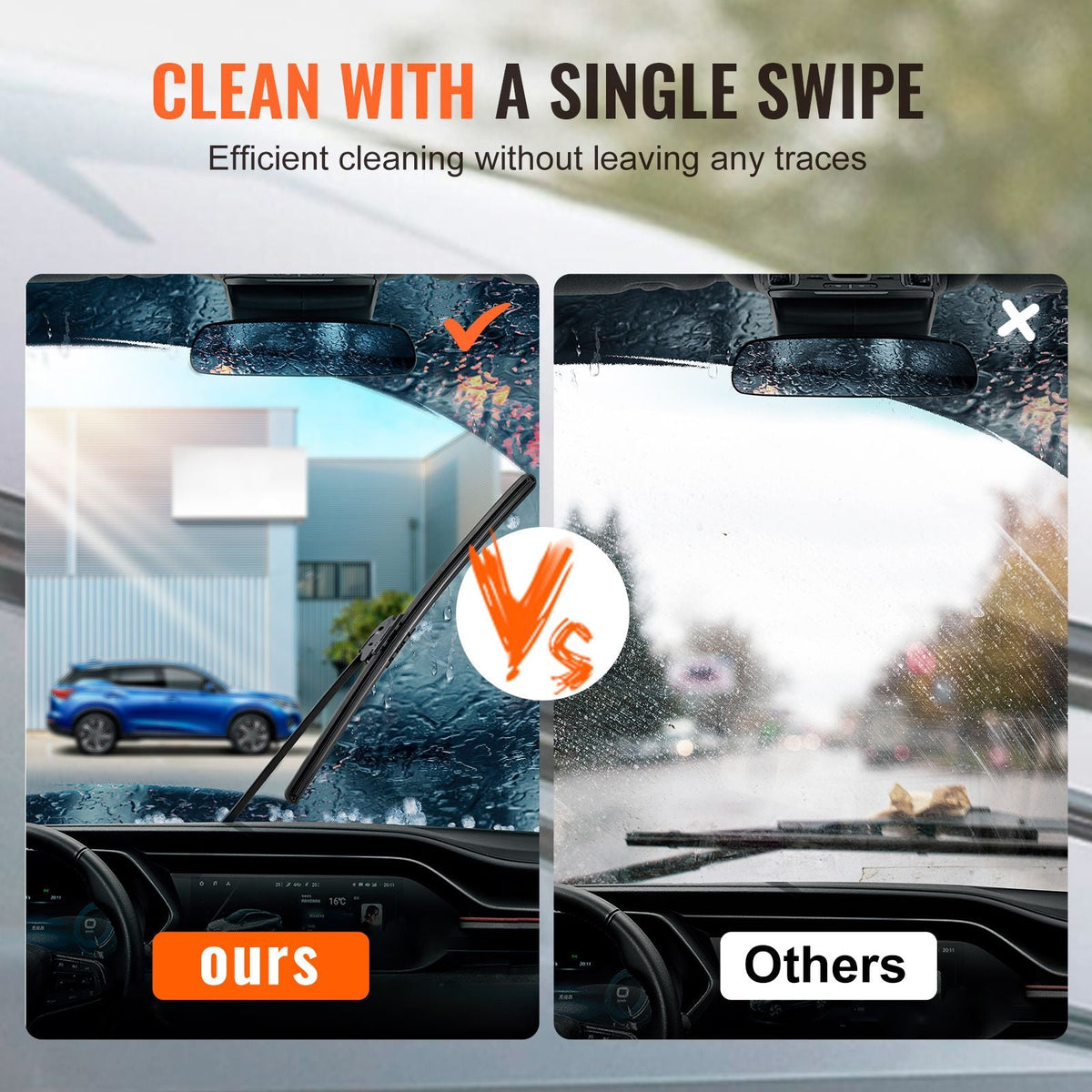 16" Rubber Wiper Blades, 40 cm Universal Replacement Wind Shield Wiper, Low Noise & Better Fit, with 4 Different Clips for most Car, Easy Installation